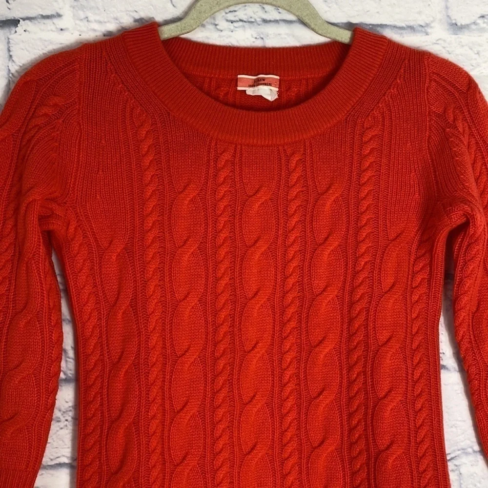 J. Crew orange red cable knit cashmere sweater XXS
